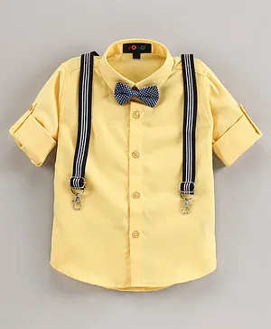 Robo Fry Full Sleeves Solid Color Party Shirt with Bow & Suspenders - Yellow