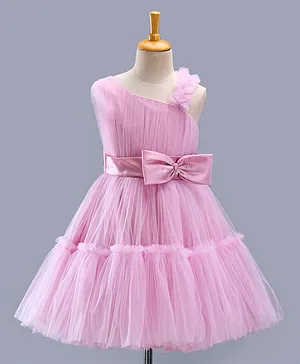 Bluebell Sleeveless Tiered Party Wear Tutu Frock with Bow Applique - Pink