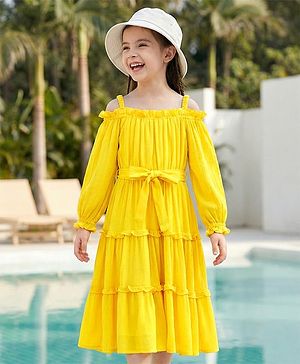 Pine Kids Full Sleeves Mid Calf With Cotton Lining Dress - Gold Finch