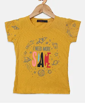 Ziama Short Sleeves Need More Space Printed Top - Yellow