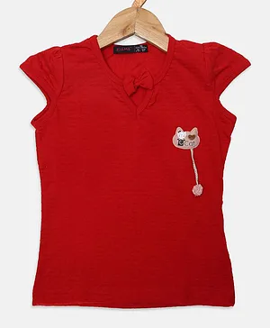 Ziama Short Sleeves Cat Patch Top - Red