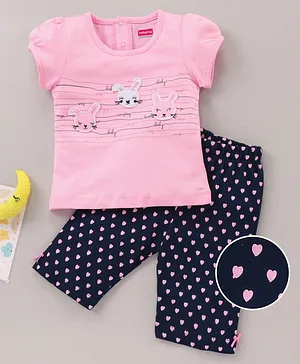 Babyhug Short Sleeves Night Suit Bunny Patch - Pink