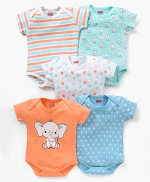 Babyhug 100% Cotton Cap Sleeves Onesies Printed Pack of 5 - Multicolour