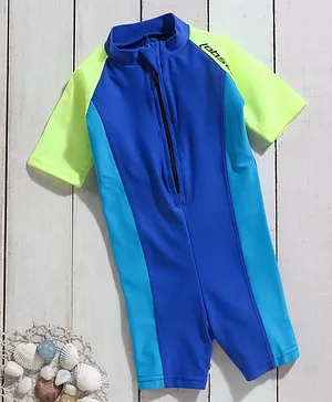 LOBSTER Half Sleeves Legged Color Block Swimsuit - Blue