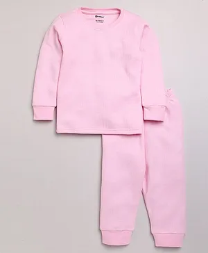 MOONKIDS Full Sleeves Solid   Inner Wear Vest With Pyjama - Pink