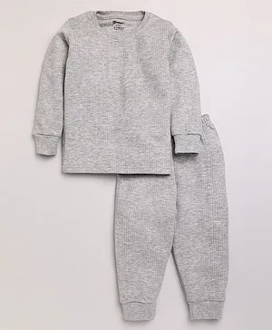 MOONKIDS Full Sleeves Solid   Inner Wear Vest With Pyjama - Grey