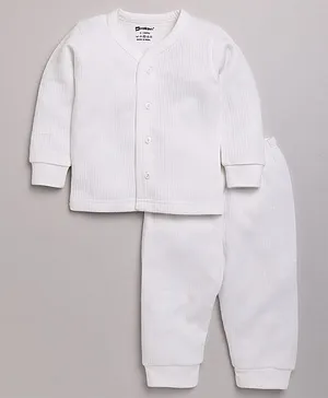 MOONKIDS Full Sleeves Solid   Inner Wear Vest With Pyjama - Off White
