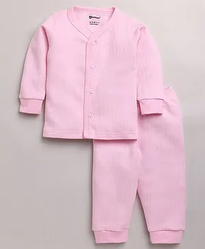 MOONKIDS Full Sleeves Solid   Inner Wear Vest With Pyjama - Pink