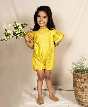 SnuggleMe Half Sleeves Zig Zag Print Ethnic Jumpsuit - Yellow