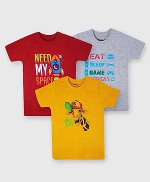 The Boo Boo Club Pack of 3 Half Sleeves Giraffe Print T Shirt - Yellow