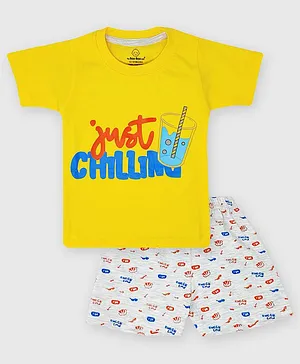 The Boo Boo Club Half Sleeves Just Chilling Print Tee & Shorts Set - Yellow