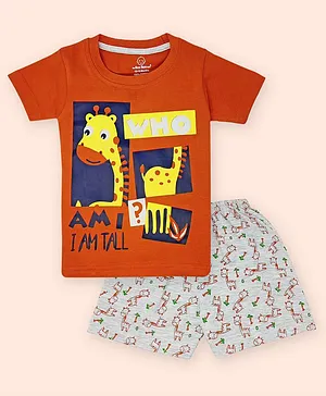 The Boo Boo Club Half Sleeves Giraffe Print Tee & Shorts Set - Orange