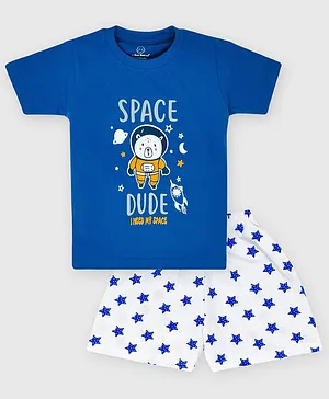 The Boo Boo Club Half Sleeves Space Dude Print Tee & Shorts Set - Sky Blue