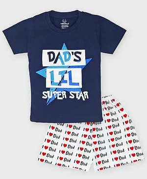 The Boo Boo Club Half Sleeves Dad's Life Super Star Print Tee & Shorts Set - Dark Blue