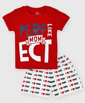 The Boo Boo Club Half Sleeves Perfect Mom Print Tee & Shorts Set - Red