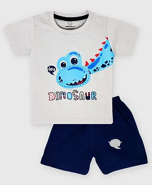 The Boo Boo Club Half Sleeves Dinosaur Print Tee & Shorts Set - Grey & Blue