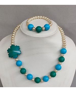 Tiny Closet Maple Beaded Necklace And Bracelet Set - Blue