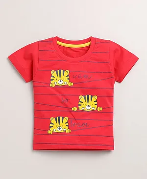 TOONYPORT Half Sleeves Tiger Print T Shirt - Red