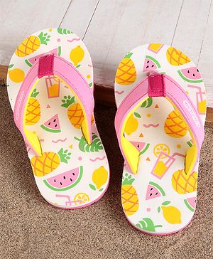 Cute Walk by Babyhug Flip Flops Fruits Print - Pink White (Strap Colour May Vary)