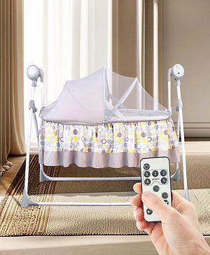 Babyhug Beryl Electronic Auto Swing Cradle With Remote Control - Yellow and Gray