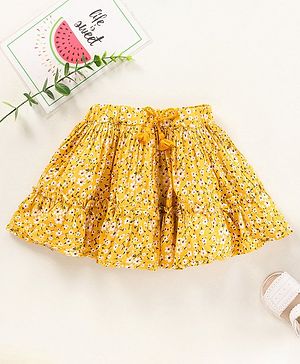 Babyhug Mid Thigh Skirt With Lining Floral Print- Yellow