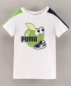 Puma Half Sleeves T Shirt Apple Print - White