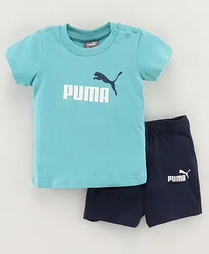 Puma Half Sleeves Tee & Shorts Set Logo Print- Blue