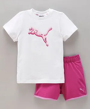 Puma Half Sleeves Minicats Alpha Short Set- Pink White