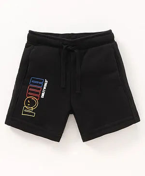 PUMA Mid Thigh Length Shorts Logo Print - Black