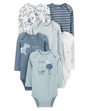 Carter's Cotton Blend Knit Full Sleeves Onesies Multi-Print Pack of 6 - Multicolour