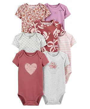 Carter's Cotton Blend Knit Half Sleeves Onesies Multi-Print Pack of 7 - Multicolour