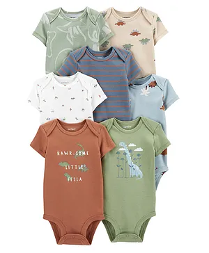 Carter's Cotton Blend Knit Half Sleeves Onesies Multi-Print Pack of 7 - Multicolour
