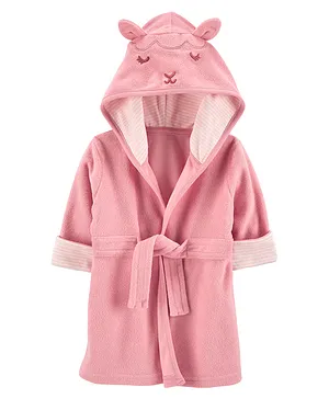 Carter's Full Sleeves Hooded Terry Robe Lamb Embroidered- Pink