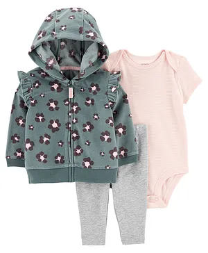 Carter's 3-Piece Leopard Onesie with legging &Onesie with legging & Cardigan Set - Green