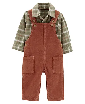 Carter's 2-Piece Plaid Button-Front Shirt & Corduroy Overall Set - Brown