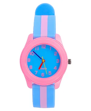 Spiky Silicone Round Analogue Stripes Watch - Pink