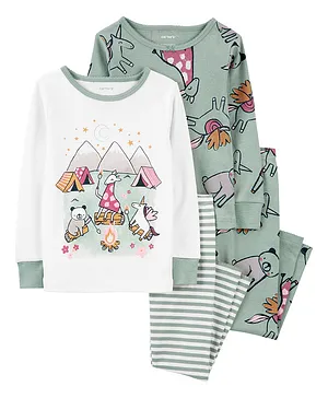 Carter's Cotton Knit Full Sleeves Night Suit Camping Print Pack of 2 - Grey & White