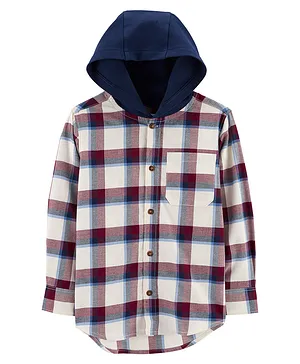 Carter's Plaid Button Front Hooded Shirt- Multicolor
