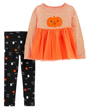 Carter's 2-Piece Pumpkin Top & Halloween Legging Set - Orange Black