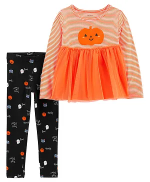 Carter's 2-Piece Pumpkin Top & Halloween Legging Set - Orange Black