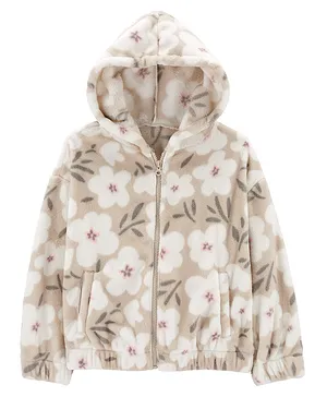 Carter's Floral Fuzzy Hoodie - Oatmeal