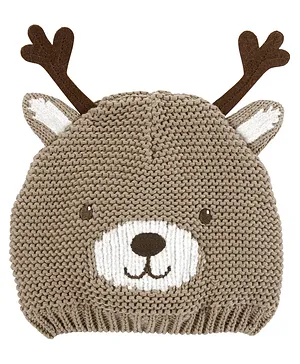 Carter's Reindeer Crochet Hat - Brown