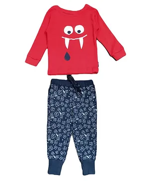 GJ Baby Short Sleeves Tee With Lounge Pants Printed- Red Blue