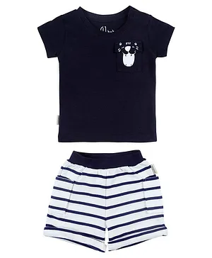 GJ Baby Short Sleeves Printed Tee And Striped Shorts Set- Blue White