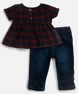 GJ BABY Half Sleeves Checked Top & Jeans - Multicolor