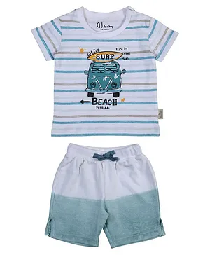 GJ Baby Short Sleeves Tee And Shorts Set Stripes Print- Blue White