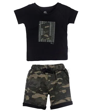 GJ BABY Half Sleeves T-Shirt With Shorts Set Text Print - Multicolor
