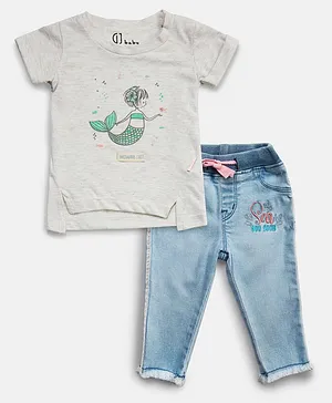 GJ Baby Short Sleeves Tee And Jeans Set Mermaid Print- Blue White