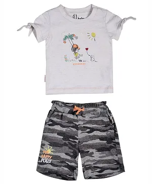 GJ BABY Half Sleeves Printed Top With Shorts Set - Multicolor