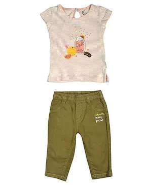 GJ BABY Short Sleeves Printed T-Shirt With Jeans Set - Multicolor